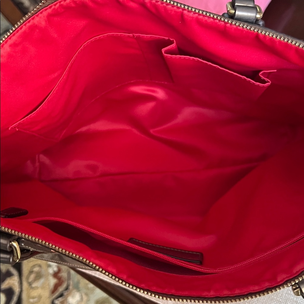 Coach Cream and Red Polka Dot Canvas Tote with Tan Leather Trim GUC 2 Tags - Picture 14 of 17